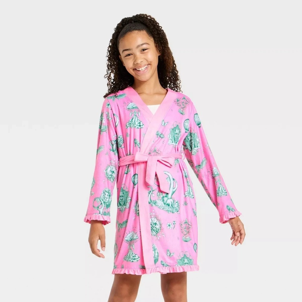 Katie Kime Wicked Girls Robe XL 14 16‎ Pink White Plush Bathrobe Belted